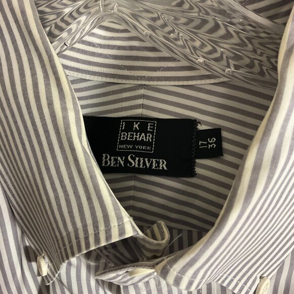 Ben Silver with Ike Behar, Gray/White Stripe Button Down Shirt 17-36 Long Sleeve - Picture 2 of 4